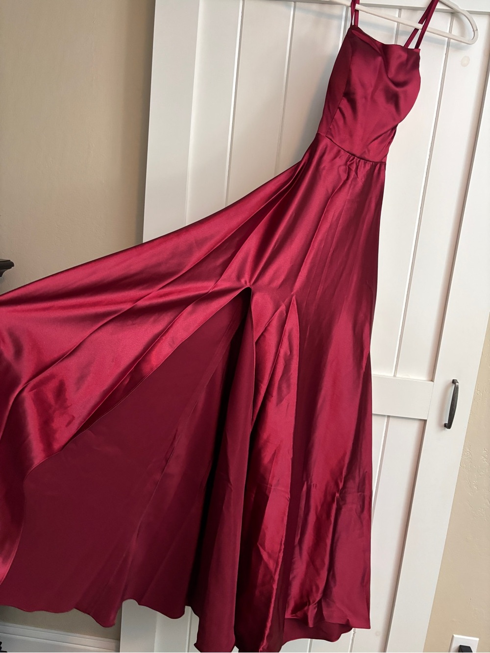 Satin Burgundy Maxi Dress with Slim Straps